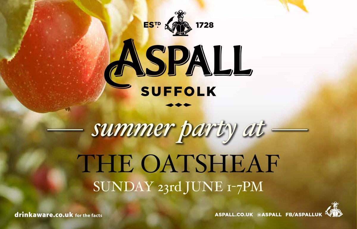 oatsheaf's tweet photo. Join us this Sunday from 1pm, Aspall will be taking over our Garden #aspall #pipandwild #summer #cyder https://t.co/7XWLJ5BuPV
