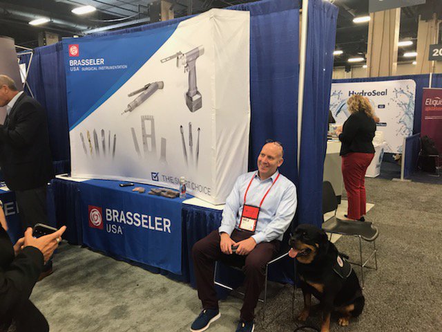 BrasselerUSAMed's tweet photo. Mike Alkire, President of Premier, taking a short break with Gunther, crisis response canine at #Breakthroughs19 . https://t.co/XtdSbZzJXV