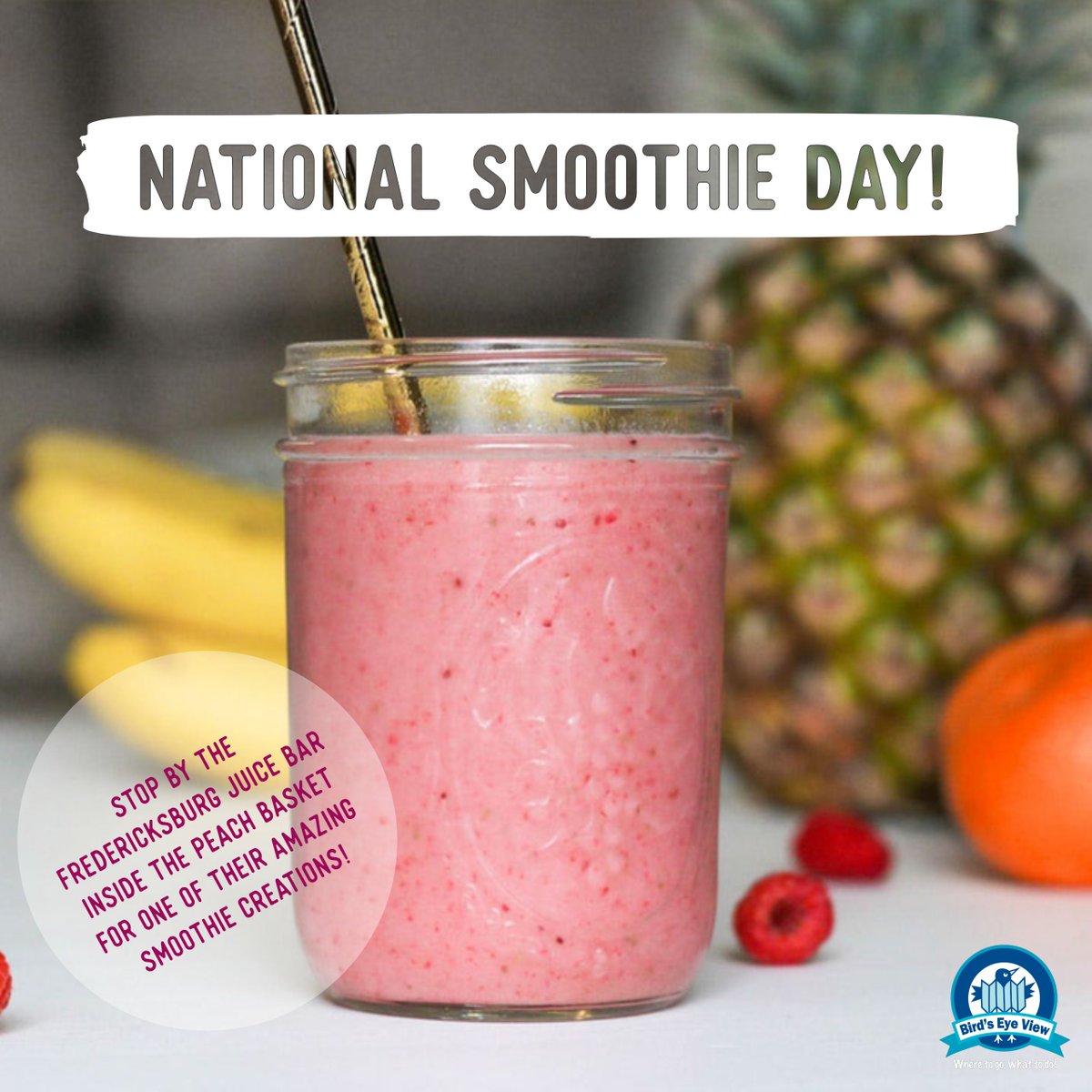BirdsEyeViewMap's tweet image. Happy National Smoothie Day!  Stop by Fredericksburg Juice Bar at the Peach Basket for one of their fresh creations! 🥤
#nationalsmoothieday #smoothieday #fredericksburgtx #birdseyeviewmaps #wheretogowhattodotxhillcountry