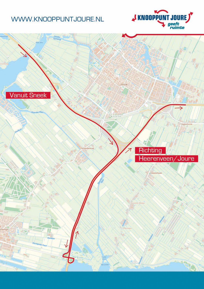 Reminder! Vandaag is de boog vanuit Sneek naar Heerenveen en Joure afgesloten in verband met werkzaamheden. Verkeer vanuit Sneek richting Heerenveen en Joure wordt omgeleid via Sint Nicolaasga. De werkzaamheden duren van 09.00 uur tot 16.00 uur.