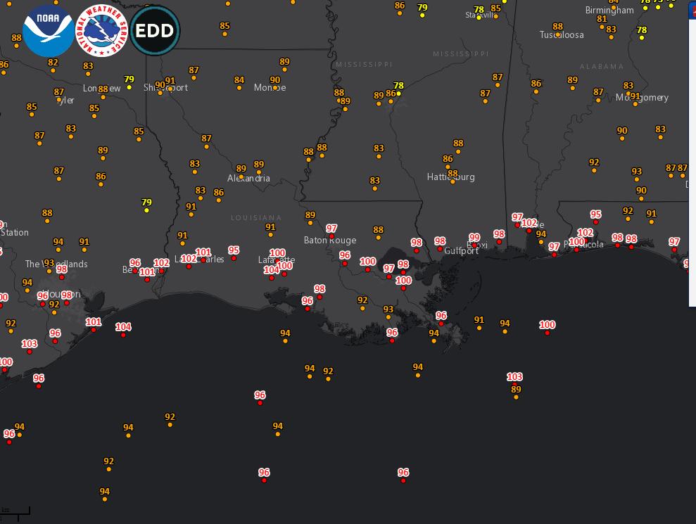 NWSNewOrleans's tweet image. ⚠️ Already starting the day off very unpleasant across the region. Numerous sites are already seeing heat index readings up to 💯degrees! Drink plenty of 🚰 and stay 🆒 #LAwx #MSwx
