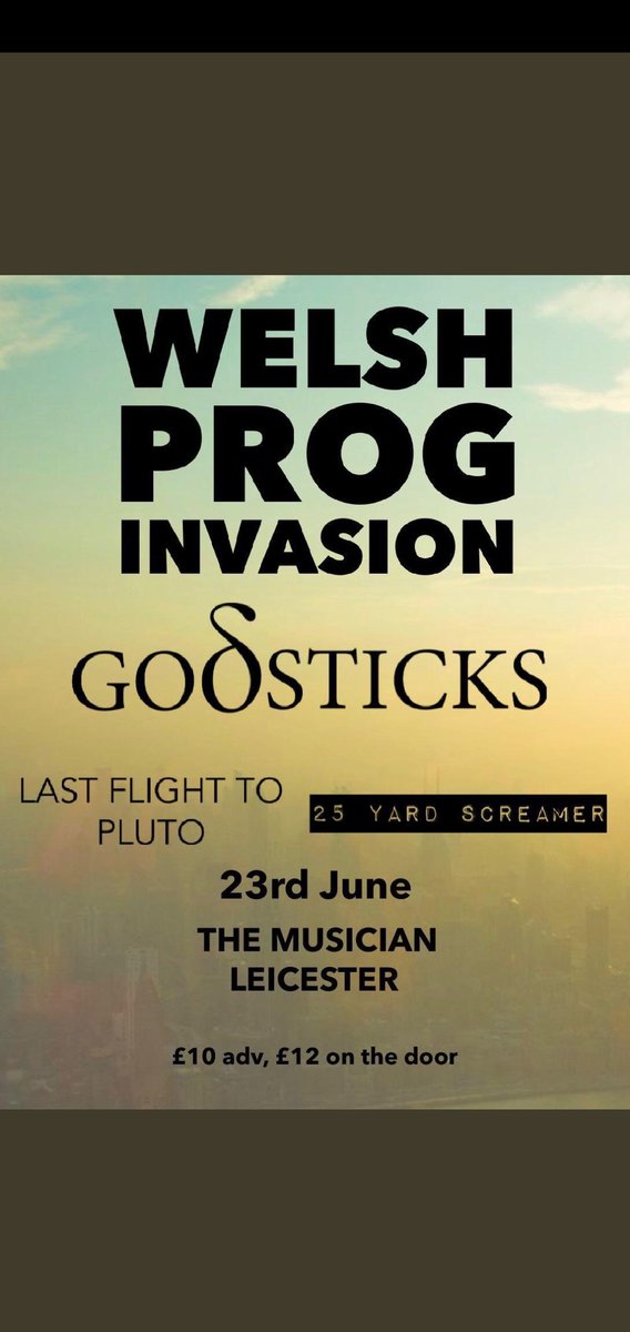 Excited for this! Are you coming? 
#progrock #prog #livemusic #gig
@25Screamer <a href="/Godsticks/">Godsticks</a>