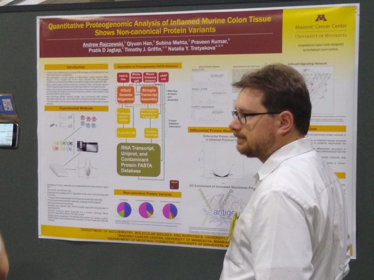 usegalaxyp's tweet photo. Andrew Rajczewski from @UMNews and @usegalaxyp presented a poster at #ASMSATL conference on 'Quantitative proteogenomic analysis of inflamed colon tissue in mice reveals an increase in non-canonical protein variants' #multiomics #proteogenomics #massspec https://t.co/k7XuJWTN0l