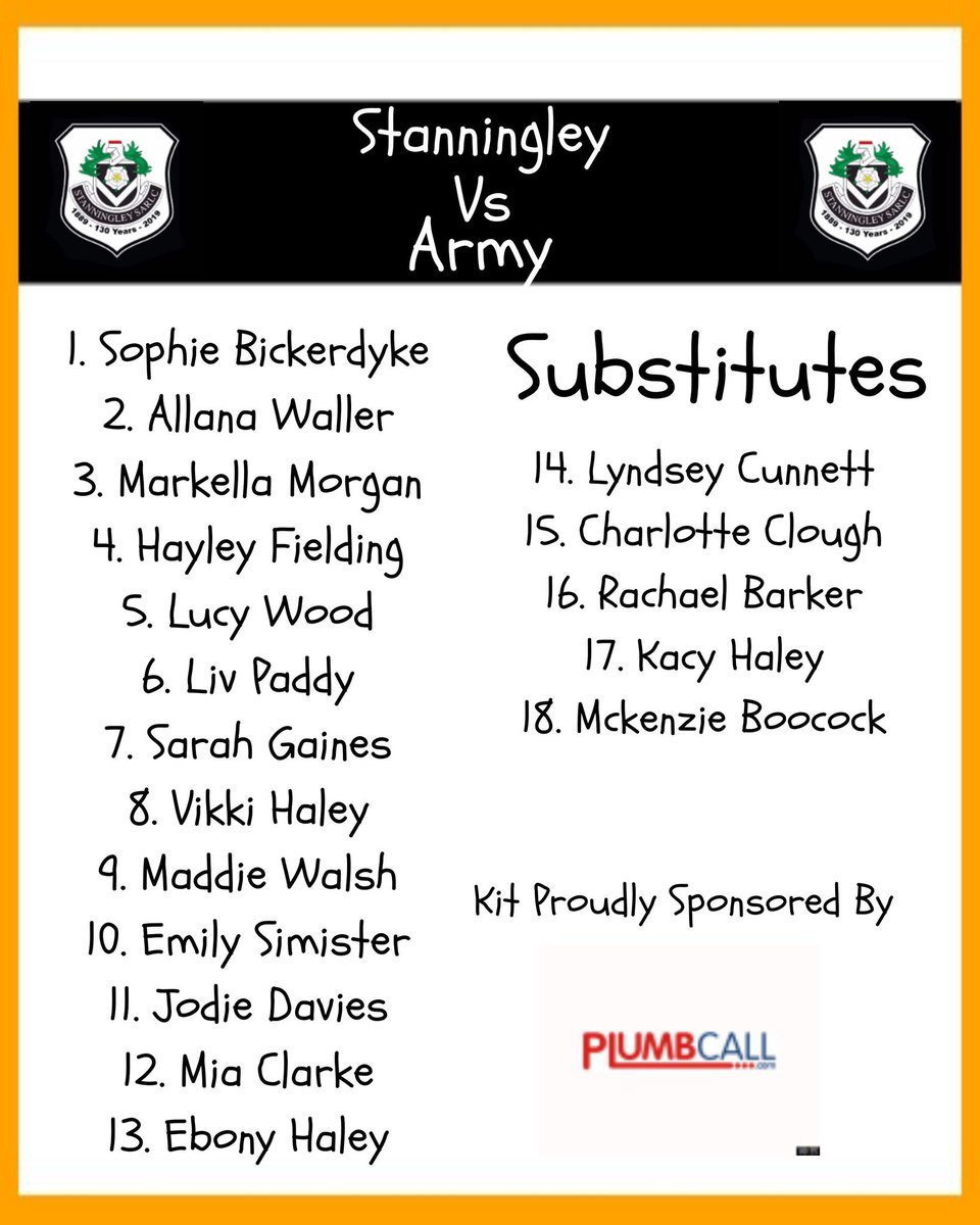 StanningleyLadi's tweet photo. Here are the Ladies that will be taking on the Army Ladies on Sunday 23rd June in the next round of the challenge shield!!

Make sure your there to support the ladies in what will be a physical game! 

The Arthur Miller Stadium, Coal Hill Drive, LS13 1PA 

2PM KO

⚫⚪🖤⚪⚫ https://t.co/QwhfyM93ka