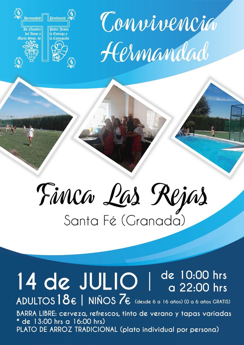 🔹 Este próximo 14 de julio, anual Convivencia de Hermandad en la Finca las Rejas❗️
Con objeto de aprovechar el máximo las instalaciones, este año de celebrará este próximo mes de julio.
📍En horario de 10:00h. A 22:00h. La entrada será para adultos 18, niños 7€.

.