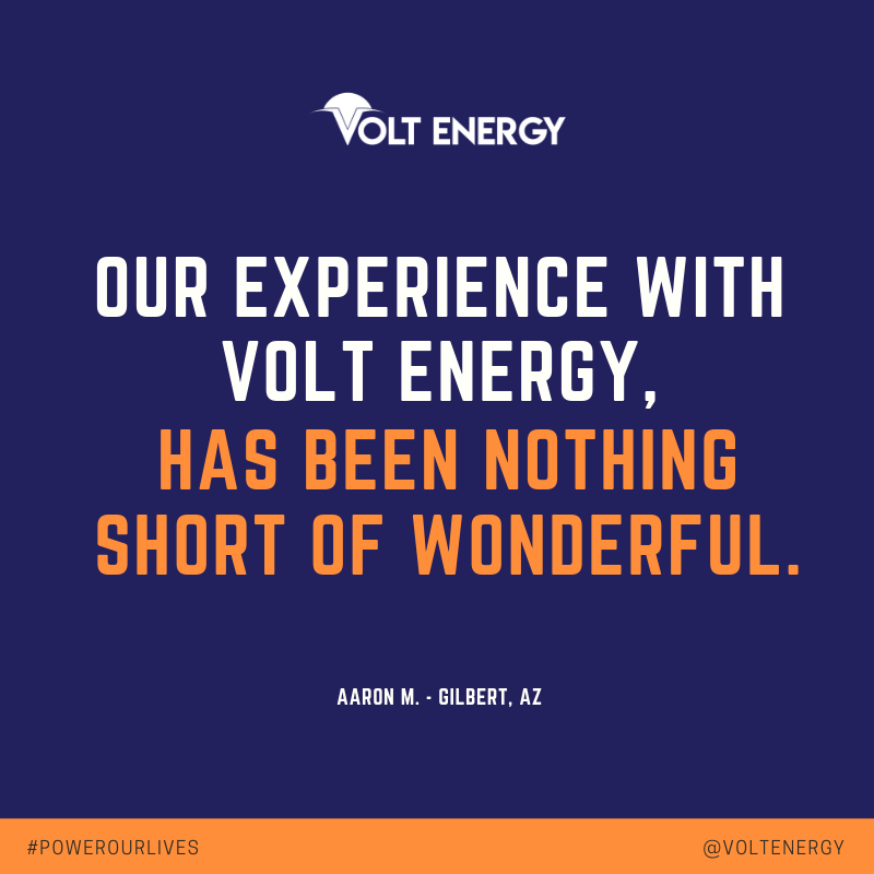 VoltEnergySolar's tweet photo. Aaron, our experience with YOU was nothing short of wonderful, too!

We love creating meaningful relationships with each of our customers.

We are genuinely driven to help each of our East Valley neighbors to save money and the planet. 

Text or call us for a quote.
480.530.VOLT https://t.co/3B716BGe4T