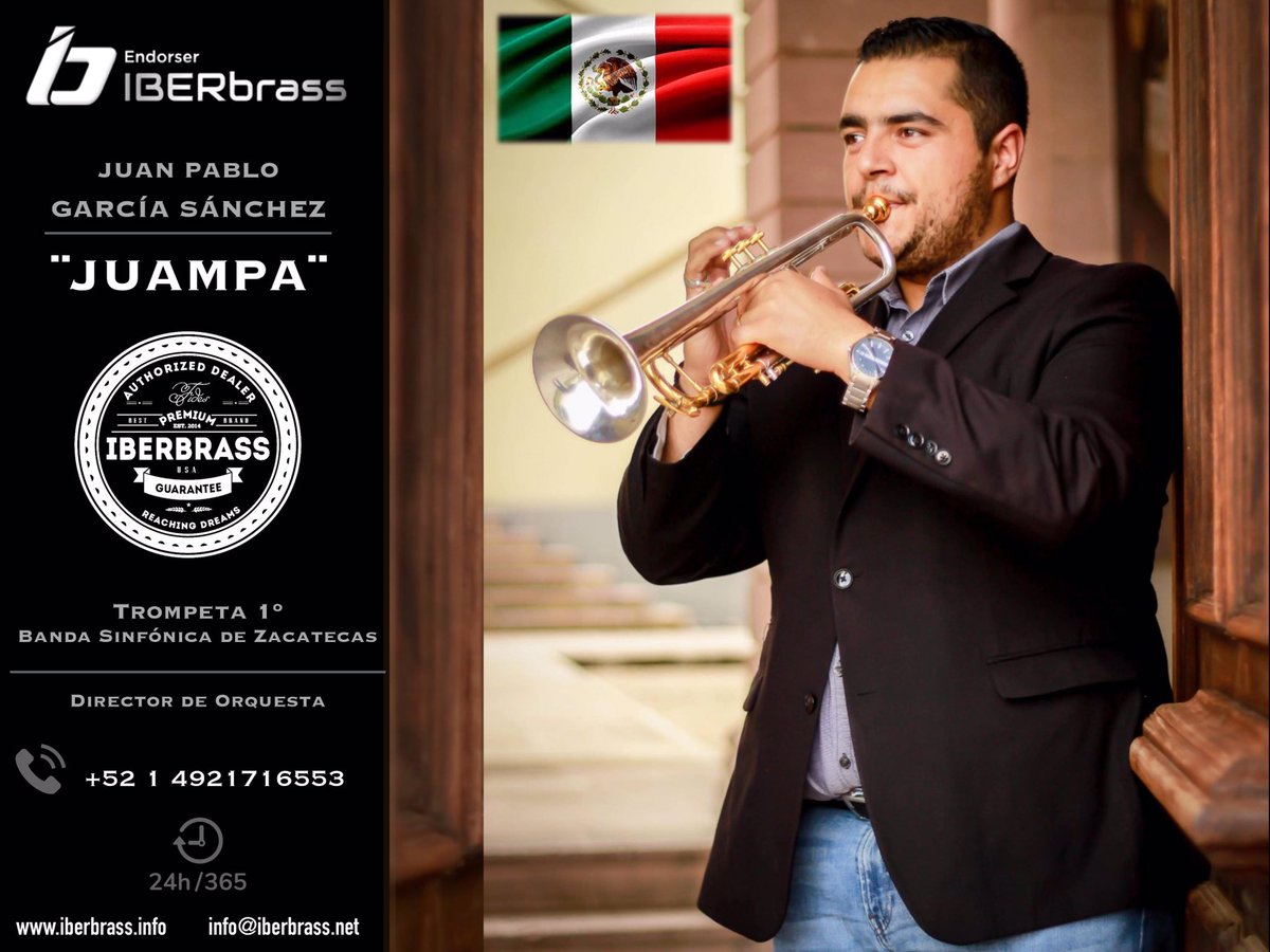 iberbrass's tweet image. IBERbrass 🇲🇽 MÉXICO. Un segundo endorser para este país amante de la trompeta. El maestro Juan Pablo García Sanchez, ¨JUAMPA¨, Trompeta Principal Banda Sinfónica de Zacatecas y Director de Orquesta.
“IBERbrass, acercando sueños”.
#mexico #fides #symphony #israelflores #juampa