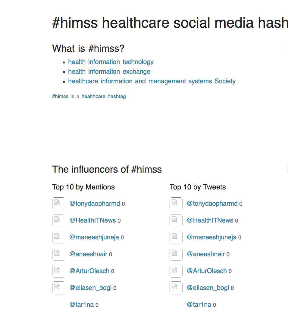 Just seen - at the routine quick check via @healthhashtags #Healthcare Hashtags Rankings symplur.com/search/HIMSS > #himss, see also #himss19 or 
#HIMSSEurope19 > Congrats @healthythinker @ArturOlesch @boltyboy and all the others. @himsseurope @angela_pgli #hpostingfrenzy #yeah