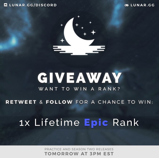 lrvyn's tweet photo. Giving away one Epic rank on @LunarNetworkMC. 
Follow and Retweet to enter!

Season 2 releases tomorrow at 3PM EST.

(Thanks for 5k again) https://t.co/SYrONX3cDv