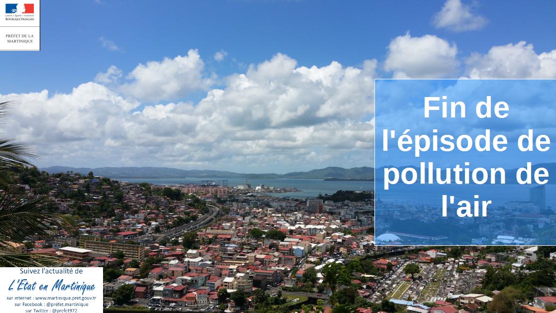 Fin de l'épisode de #Pollution de l'air 
Les indices passeront au dessous du seuil sanitaire durant le week-end. En conséquence, l'arrêté préfectoral et les dispositions prévues seront levées, ce vendredi 21/06 à minuit. 
Restez informés 👉madininair.fr
