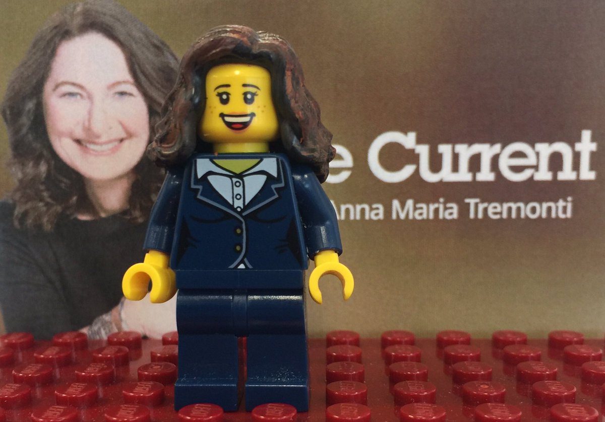 PoliLego's tweet photo. Anna Maria Tremonti records her final show with @TheCurrentCBC. Here’s @AMTremonti... in LEGO! #cdnpoli #cdnmedia #cbc #amtcbc #cbcthecurrent https://t.co/PTml15HmTQ