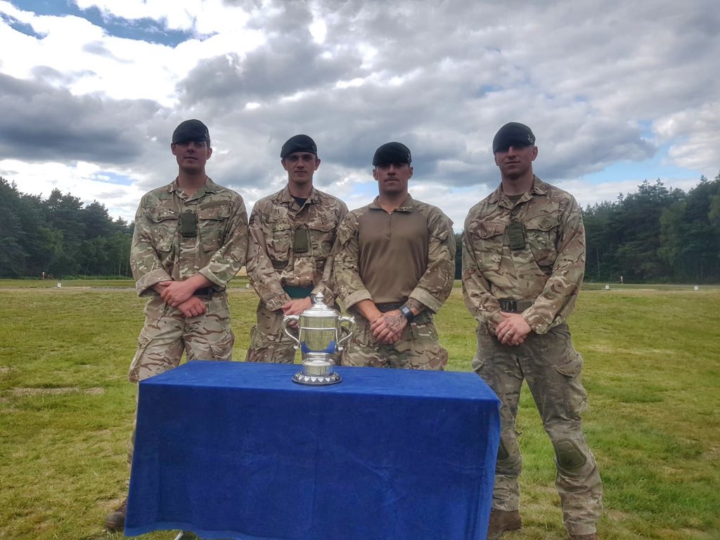 Another outstanding result from Bisley! The four members of @4_Rifles selected to be the British Army A team have won the international falling plate competition. The first time this competition has been won by a British team. #SwiftAndBold #SpecInf