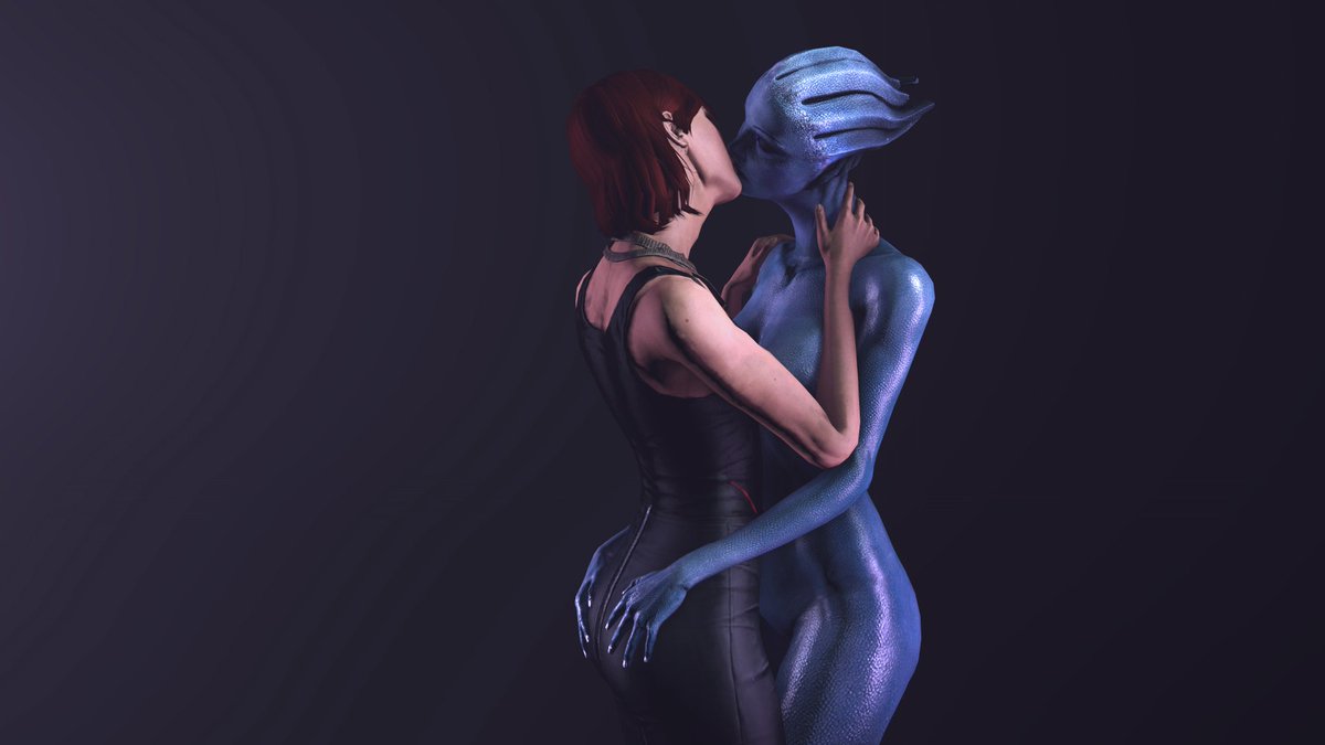 Liara and Femshep kissing. 