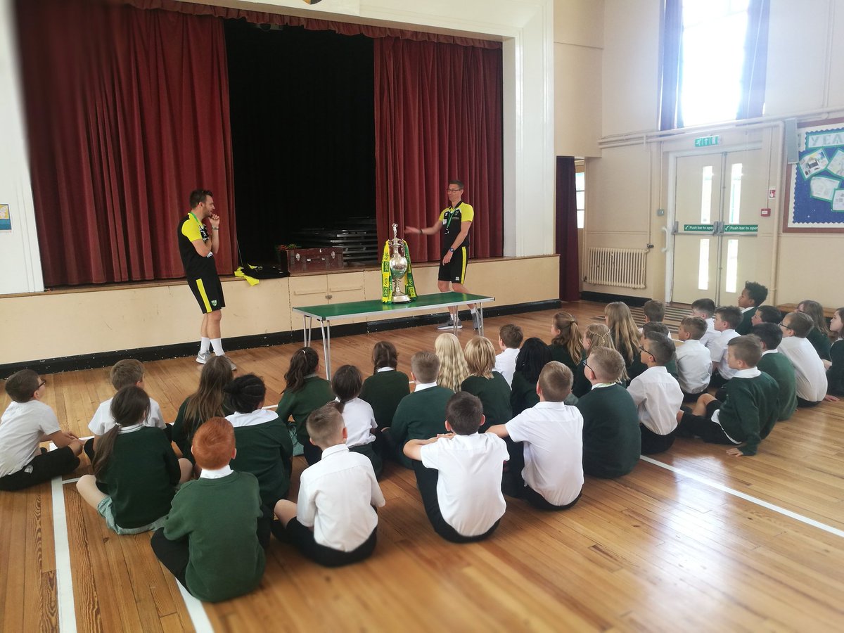 For the <a href="/FirsideJunior/">Firside Junior School</a> Year 4 children who were not at Holt Hall today, there was a special treat this morning.  They were shown the EFL Championship trophy won by <a href="/NorwichCityFC/">Norwich City FC</a> this year.  They were told about the history of the trophy &amp; got the chance to ask questions.
#OTBC
