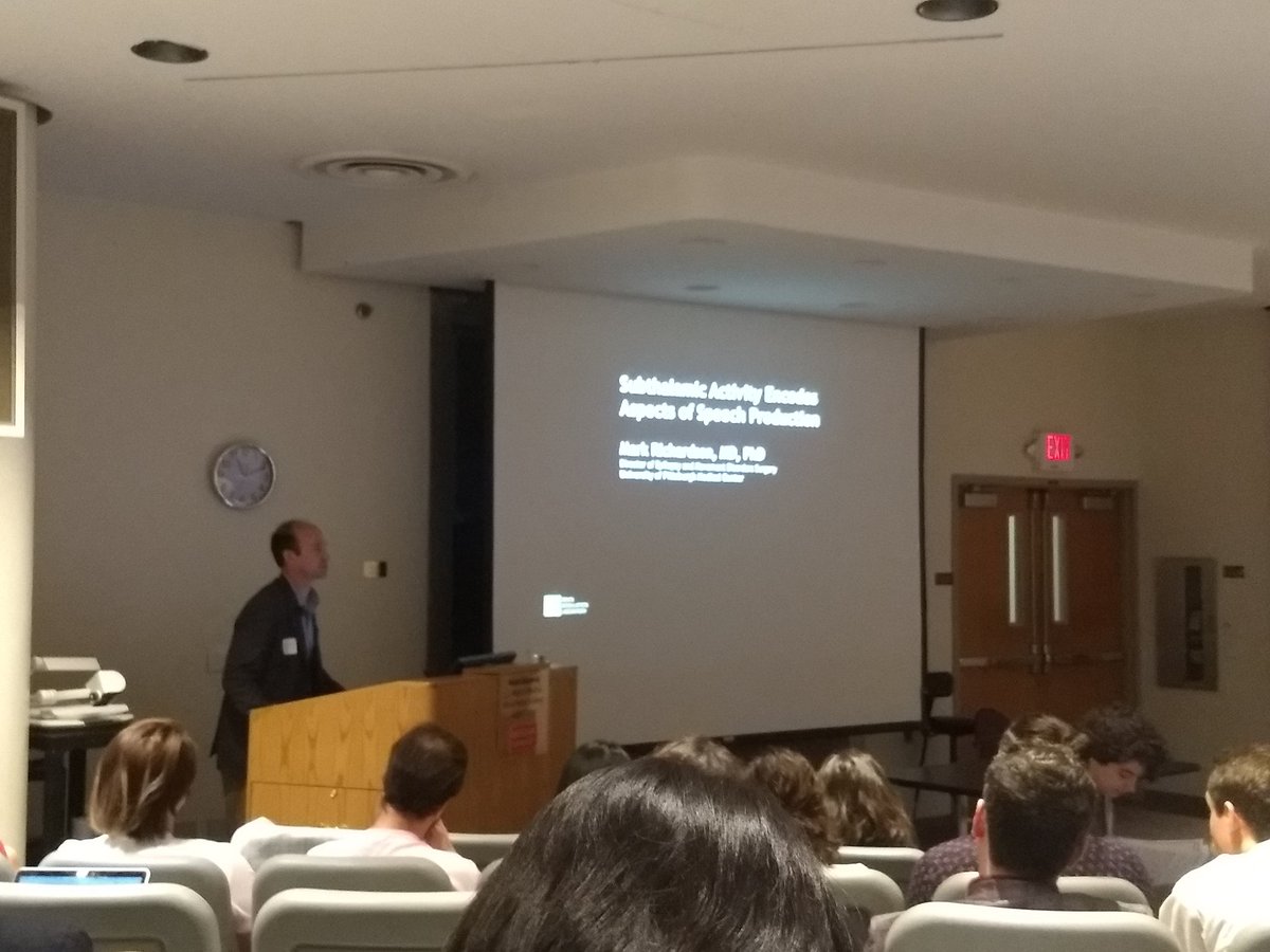 SteppLab's tweet image. Mark Richardson, M.D., Ph.D., University of Pittsburgh, Neurological Surgery talking about
Subthalamic Nucleus Activity Encodes Aspects of Speech Production! @RMarkRichardson #2019BSMCS Excited to know that Dr. Richardson&apos;s lab will be moved over to MGH later this summer #DBS
