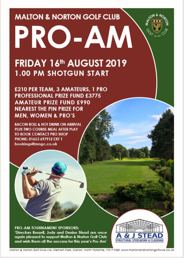 mandngc's tweet image. Malton &amp;amp; Norton GC Pro-Am - Friday 16th August 2019 - 1pm shotgun start, @PGAYorkshire @PGANorth healthy prize fund for Pro's and amateurs, book your team in now for an enjoyable days golf and socialising #greatcourse #excellentcondition