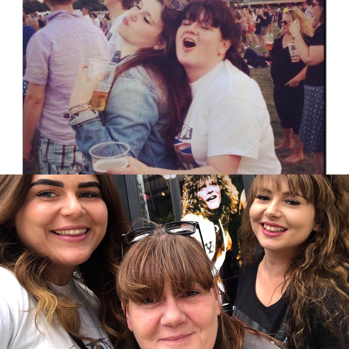 CharlotteJudee's tweet photo. 2013-2019 tonight at Wembley to see Bon Jovi, 12 weeks since the biggest operation of our mums life- she’s here with her new hip to see her favourite band since 1986🤘���� #bonjovimemories https://t.co/OnazcLSFQM