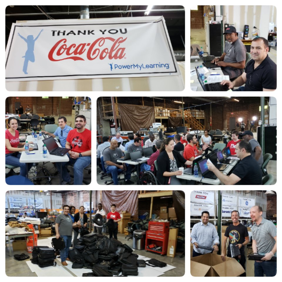 csaladin1223's tweet photo. What a great way to start a Friday morning....@CocaColaCo  at the @PowerMyLearning warehouse #volunteers 👏👏👏 Awesome!! #engageIT https://t.co/VKOoJ1Sk7P