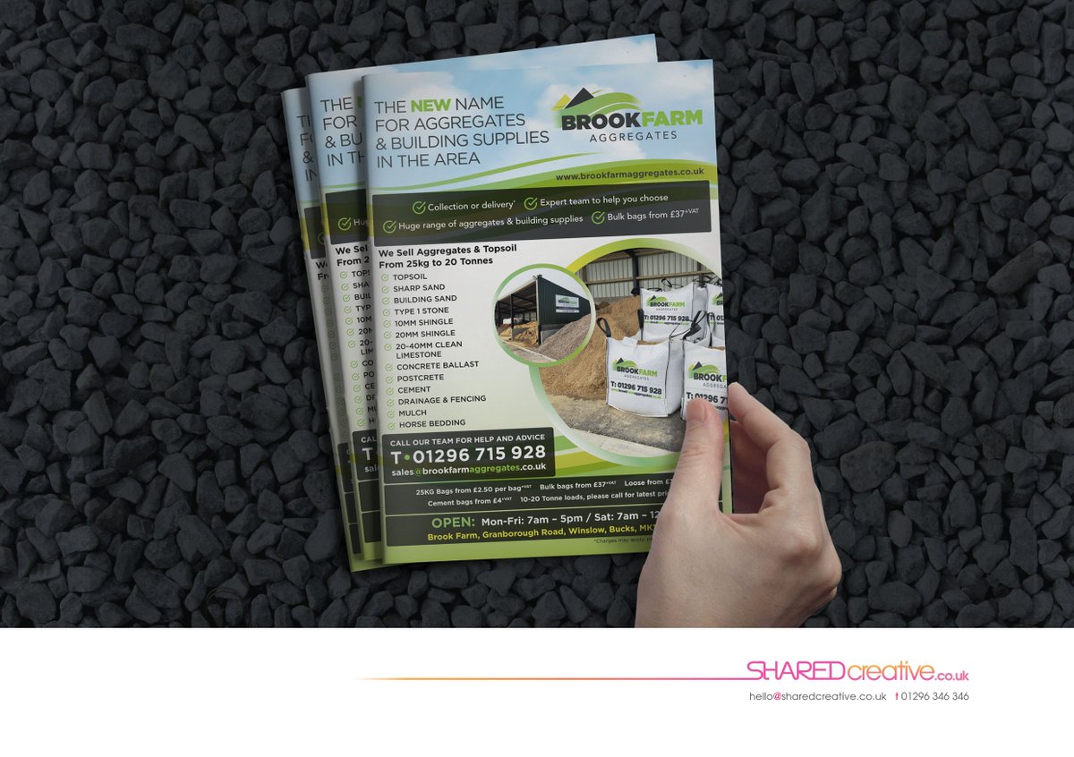 Created a totally new #brandidentity and a mobile responsive website along with printed materials for this local #startup company #BrookFarmAggregates based near Winslow, Bucks. We also printed and organised a 10k targeted flyer drop in and around the area.
