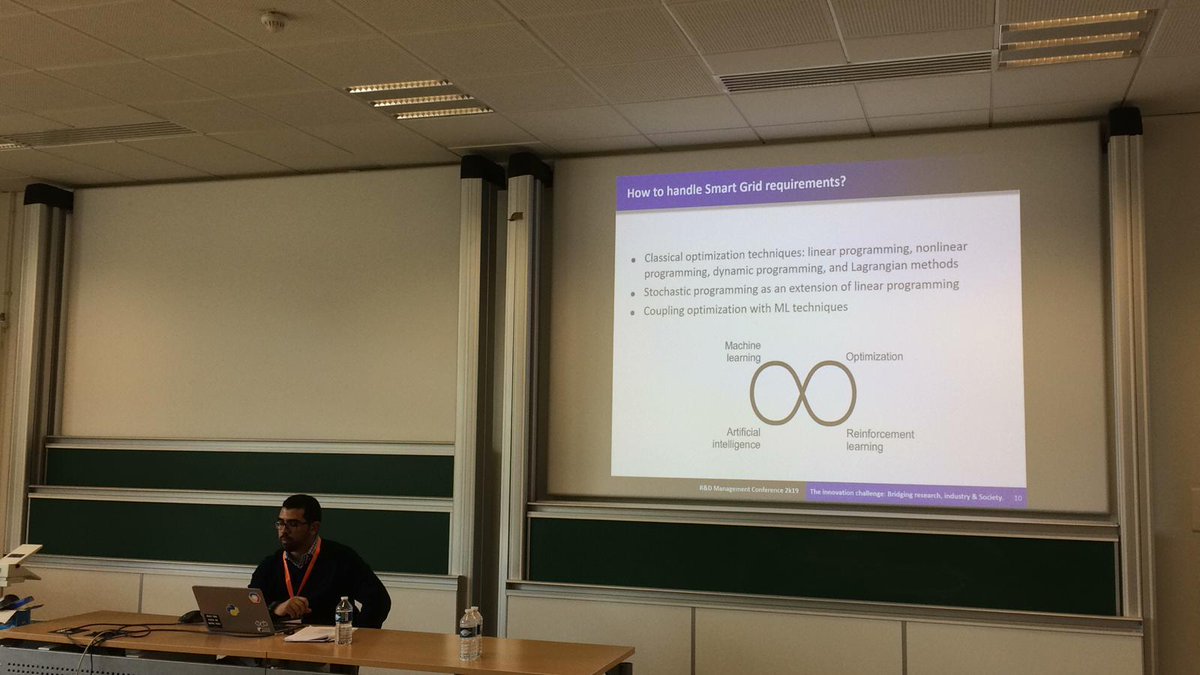 RnDMgmt2019's tweet photo. Mohamed Saâd El Harrab pursues a great conference over sustainable development and transitions by emphasizing on energy management, optimisation of micro grid using machine learning! #RnDParis2019 🚀 @psl_univ @MINES_ParisTech @CGS_MinesParis https://t.co/hCMJFa04bJ