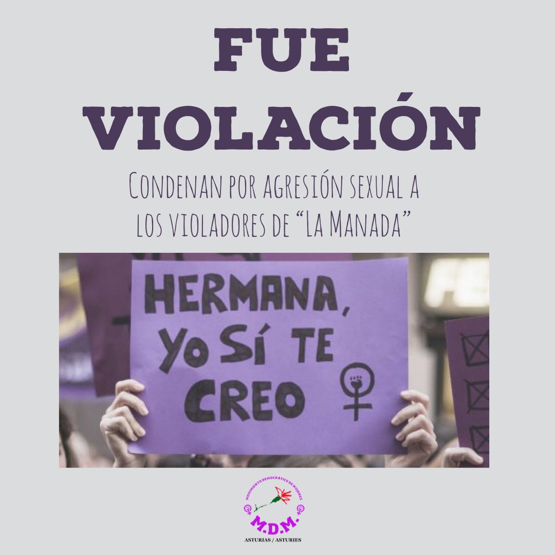 Siempre te creímos, siempre fue así, como lo contaste, así ocurrió. 

Y hoy se ha hecho justicia, para ti, para todas. 

Avanzamos compañeras, a la ofensiva y sin miedo frente al patriarcado. ✊🏾💜

#Yosítecreo 
#FueViolación