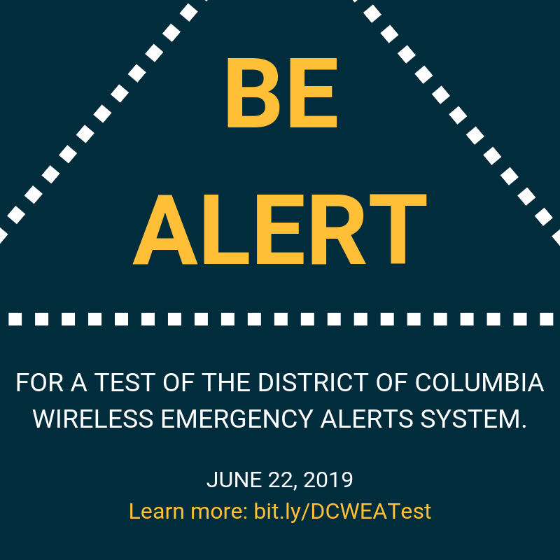 PGCountyOHS's tweet photo. Don’t be surprised if your phone gives off a loud buzz on 6/22 between 11-11:30 a.m.! DC is testing the Wireless Emergency Alerts system. Cell phones or mobile devices located on/near the National Mall will buzz loudly. It’s only a test! More info: https://t.co/sAAU7BYHGO #DCWEA https://t.co/9c3zQZS6LC