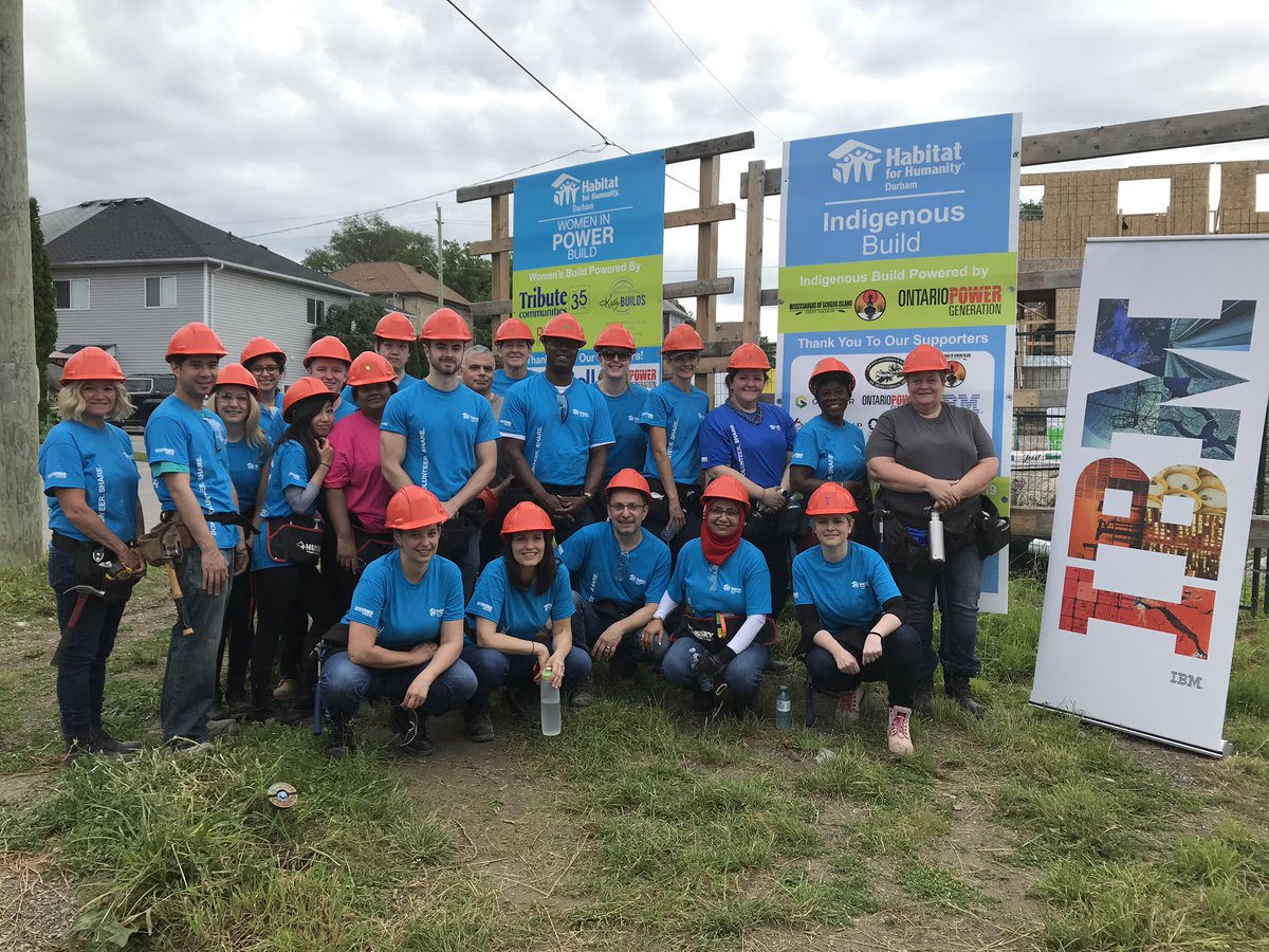 SDegrace's tweet photo. Quick break for lunch with this amazing team of @IBMCanada volunteers! #IBMersCare #IndigenousPeoplesDay #IBMIDLBuild #SummerSolstice @ReStoreDurham https://t.co/RBKmYKb3fE