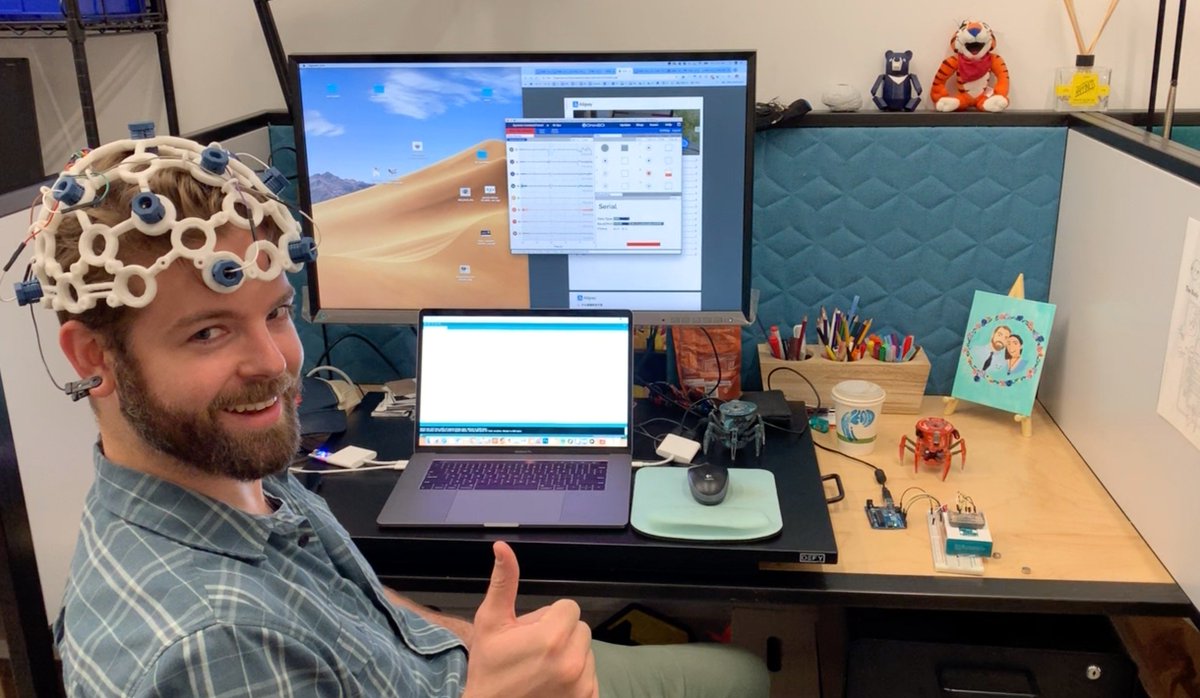 OpenBCI's tweet photo. OpenBCI, turning science fiction into SCIENCE since 2013!
Tutorial coming soon for these brain/emg controlled battle bots!
https://t.co/cgwxXscf3e
#ultracortex #bci #brainwaves #neurotech #emg #eeg #Wearables #WearableTech #hexbug #edutech #bb8 https://t.co/Y4daRqorEV