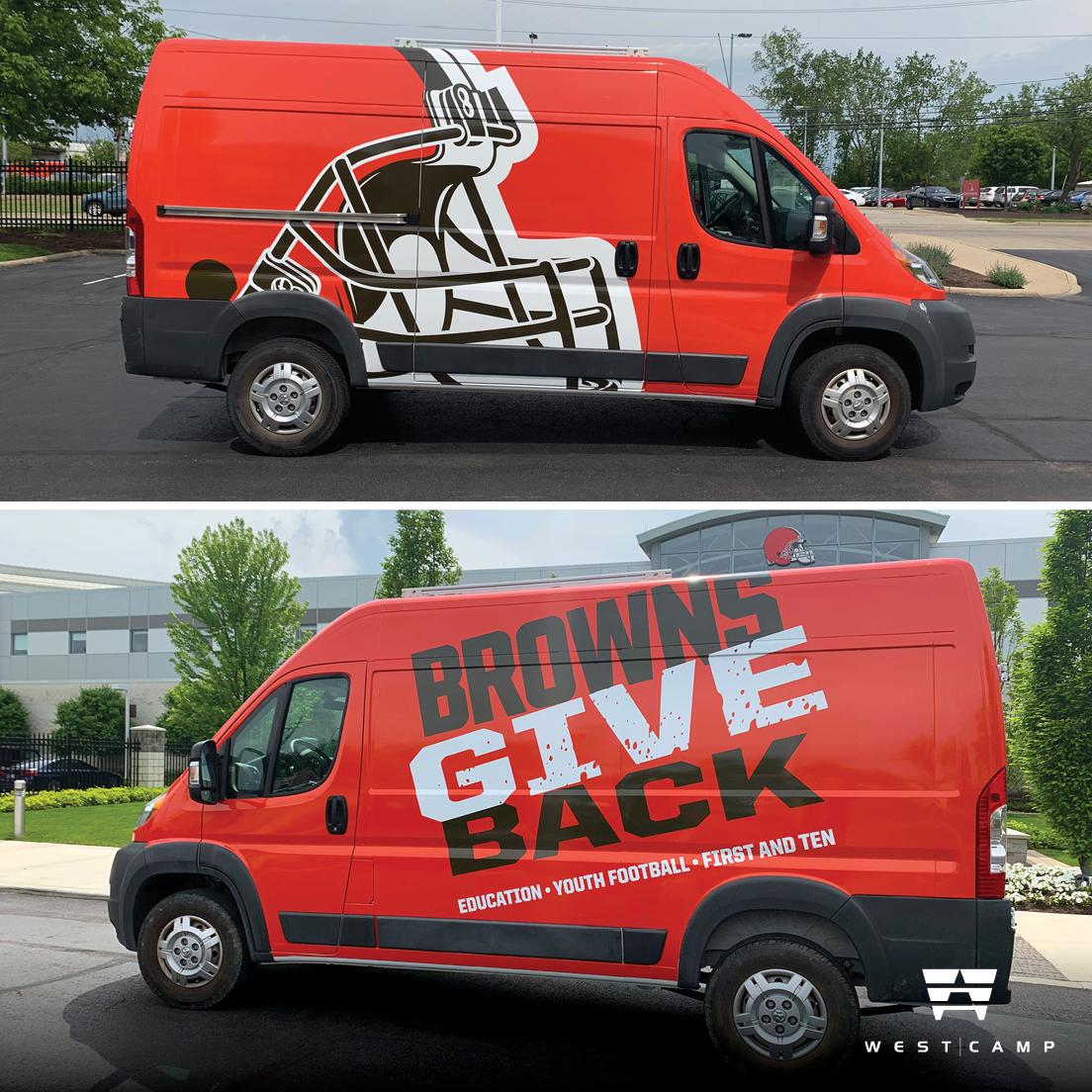 The <a href="/Browns/">Cleveland Browns</a> do a tremendous job supporting high school athletics &amp; giving back to the communities. They proudly show it while travelling Ohio in their vehicle, that we custom wrapped. WestCamp is proud to be the Preferred Display Graphics Provider for The #ClevelandBrowns