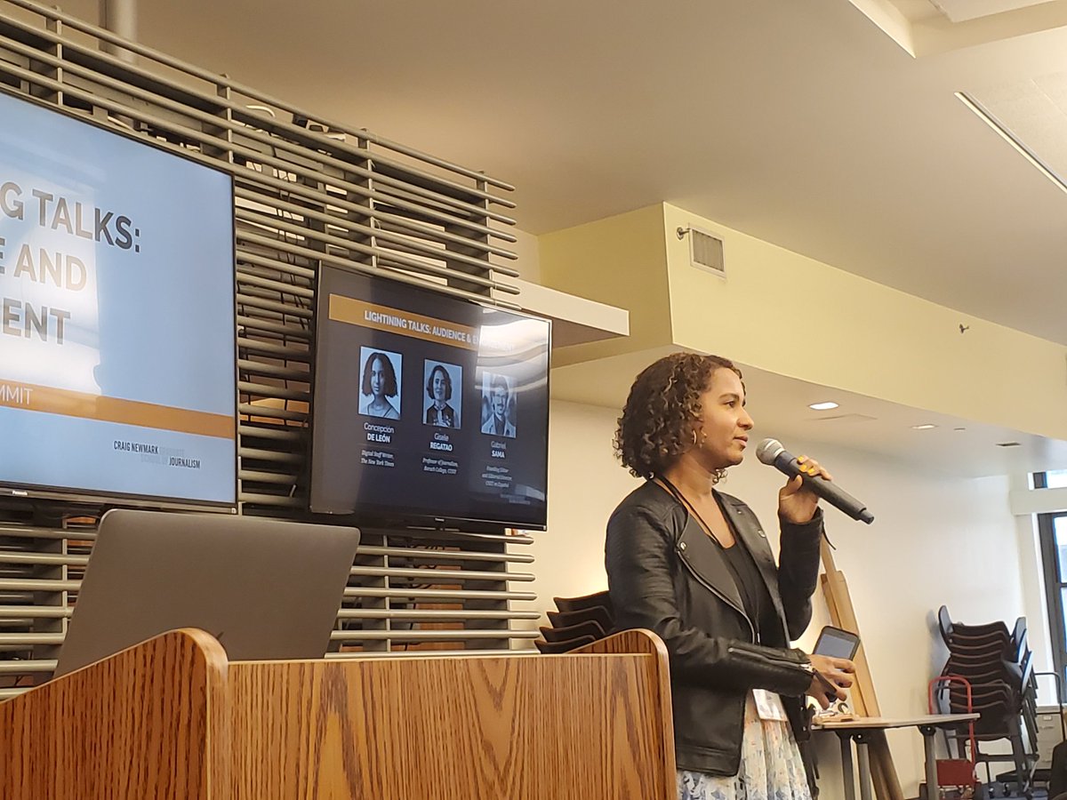 NewmarkSocialJ's tweet photo. Concepción de León helped create El Espace at @nytimes to report for Latino communities instead of just about them. #LMS19 https://t.co/oMf0uUTQ72