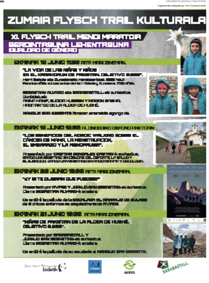 HOY! 🌿21 de junio, VIERNES, 19:00. No te pierdas la charla de <a href="/sebas_alvaro/">Sebastian Alvaro</a> objetivo 8.000, proyecto con niñas de Pakistán. 📍 En el cine Aita Mari. 🎬#zumaiaisdifferent