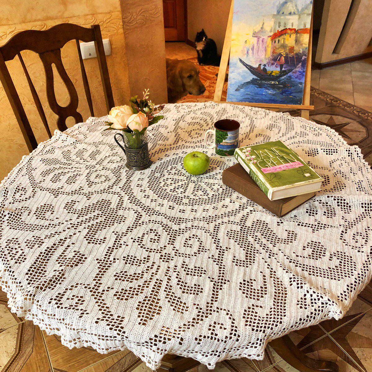 White circular outdoor fillet crochet picnic tablecloth #crochet #Tablecloth #whitetablecloth #roundtablecloth #decoration #homedecor ecraftclub.com/white-circular… … via @ecraftclub
