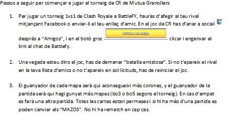 Informació pel torneig de <a href="/MutuaGranollers/">Mutua de Granollers</a>. Passos a seguir per jugar. Aquesta informació estarà penjada al canal de discord i rebreu un email amb l'explicació. Si teniu dubtes en podeu contactar per tots els canals habituals. <a href="/FedCatCR/">ClashRoyale.cat</a> @ItachiUchihaCR