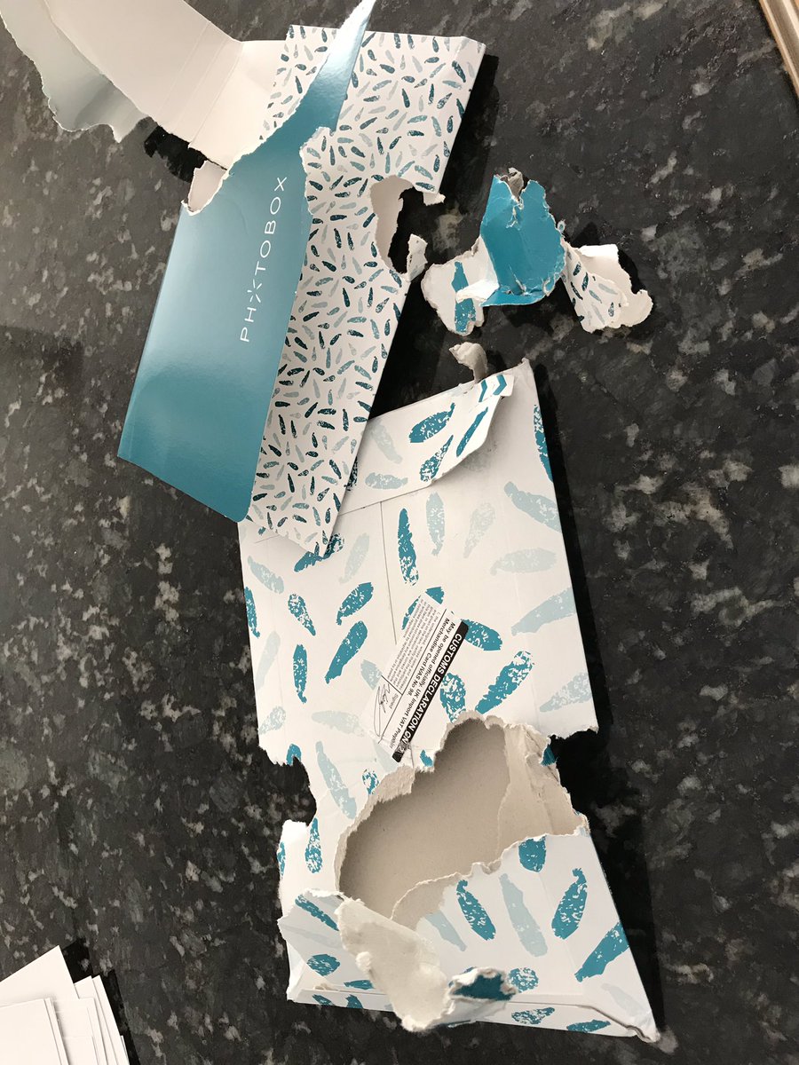 EmmaTarring's tweet photo. @Photobox well done on your packaging! The dog got to my prints before I did, but incredibly the pics themselves are unscathed! https://t.co/VHvehi4Qm3