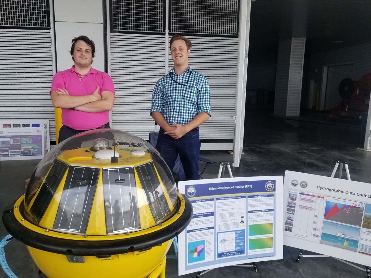 USM_Hydro's tweet image. Hydrographic survey equipment were abundant. Attached is the saildrone, water elevation monitoring buoy and and unmanned surface vessel.