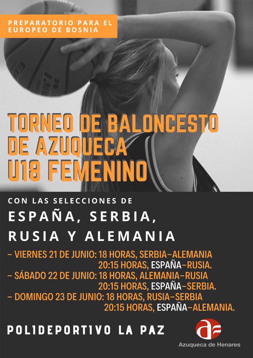 Recordad que desde hoy y hasta el domingo tenemos Torneo de la selección  U18 <a href="/CompeticionFEB/">CompeticionesFEB</a> en el Polideportivo de La Paz de #Azuqueca