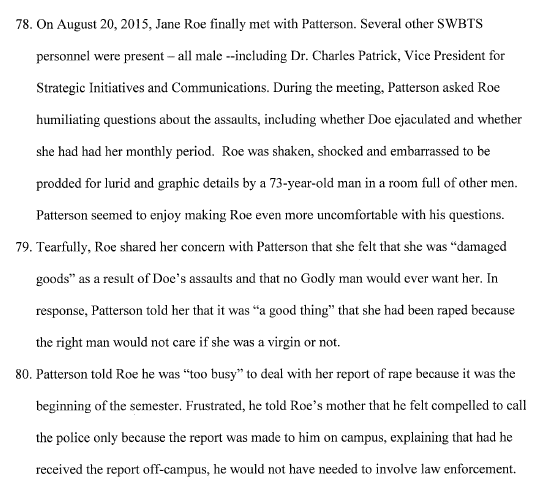 DISTURBING allegations in fed lawsuit against Southern #Baptist leader/ex-SBC president Paige Patterson - including graphic description of how a young woman says Patterson told her it was a "GOOD THING" she'd been raped. @RobDownenChron #metoo #churchtoo houstonchronicle.com/news/houston-t…
