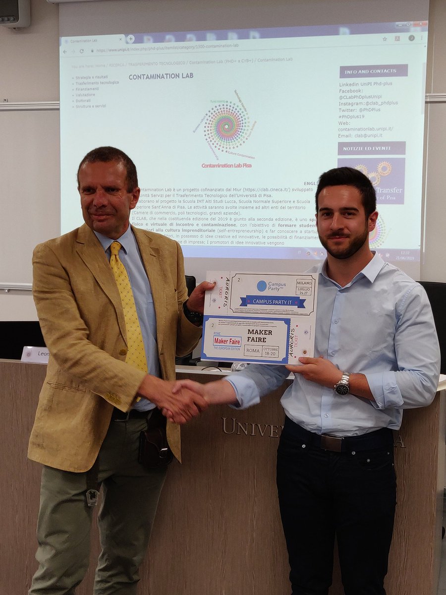 CLab_Pisa's tweet photo. I vincitori del #CYBplus19 sono....
1° #BlockLock di Alessandro Berti e Eugenio Paluello
2° #ThinkLive di Nicola Mei (feat. Alessandro Berti e Eugenio Paluello)
3° #AURORIS di Fabio Bernardini e Andrea Motroni
4° #DreamsVR di Jacopo Baldini e Niccolò Albertini https://t.co/jA7AVUHiJW