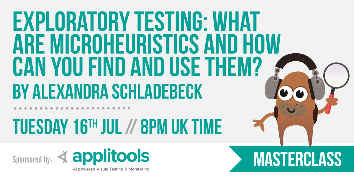 ministryoftest's tweet photo. We've a new #dojoMasterclass with @alex_schl on Exploratory Testing: What are microheuristics and how can you find and use them? Get registered and save your space https://t.co/g8g0LHSrzT #SoftwareTesting #Testing #DevOps https://t.co/QD0ixhnoR0