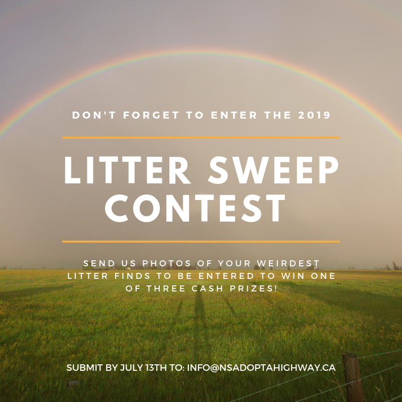 nspickmeup's tweet photo. The Litter Sweep Contest is coming to a close in July!

You can enter in 3 ways: 
1. Email us at: info@nsadoptahighway.ca
2. Submit a photo through our website at: https://t.co/w3qjQBWyq6
3. Tag us on social media and use the hashtag #LitterSweepContest

Happy cleaning!! https://t.co/k2LoWSWLIp