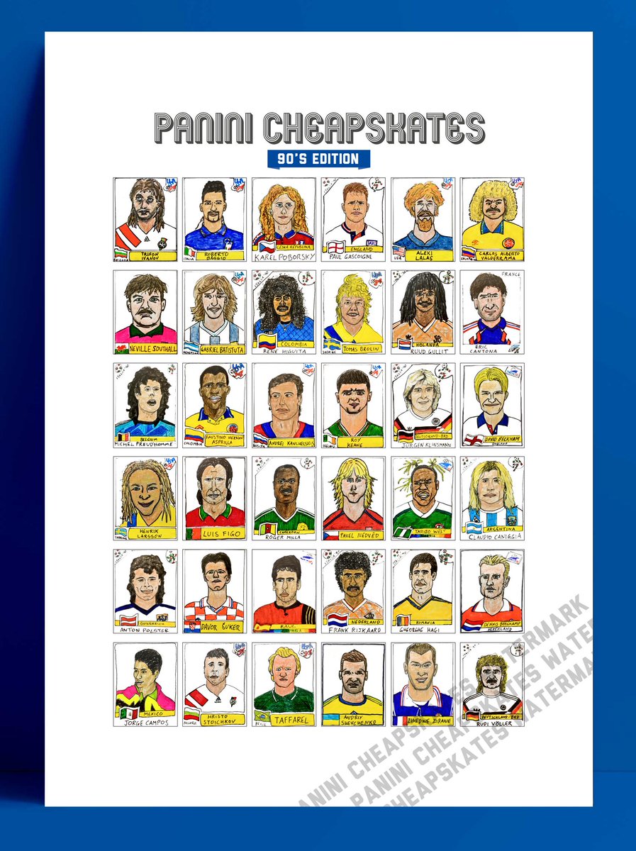 CheapPanini's tweet photo. 🚨COMPETITION TIME🚨

So, we now sell bits and bobs featuring our rubbish drawings under the name 'No Score Draws' - but we still have a few of our 90s Edition prints with our old name. We can't sell 'em, so RT if you want one. We'll pick winners Sunday ❤️
https://t.co/TDCXpx7OgI https://t.co/QEauexQJQr