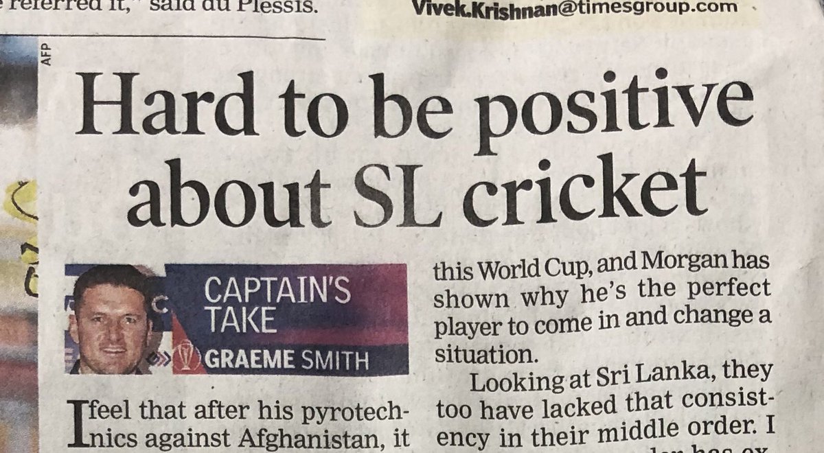 vikdayal's tweet photo. #CWC2019: So good to see #SriLanka won a thriller vs #England - great team effort. @GraemeSmith is eating his words - his team has seen the worst in this World Cup. England with 3 losses in 6 games is no longer a dream team. @Lasith99Malinga was devastating! World Cup wide open. https://t.co/Bp1EZFA8tX