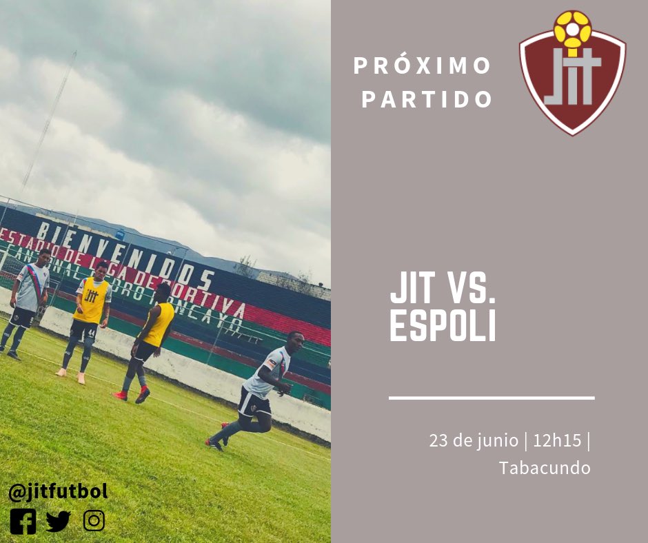jitfutbol's tweet photo. 🔜 Próximo partido

⚽️ JIT 🆚 Espoli
🗓 23 de junio 
⏰ 12h15
🏟 Tabacundo

#soysolidario #soyJIT https://t.co/B7oXXIVB76