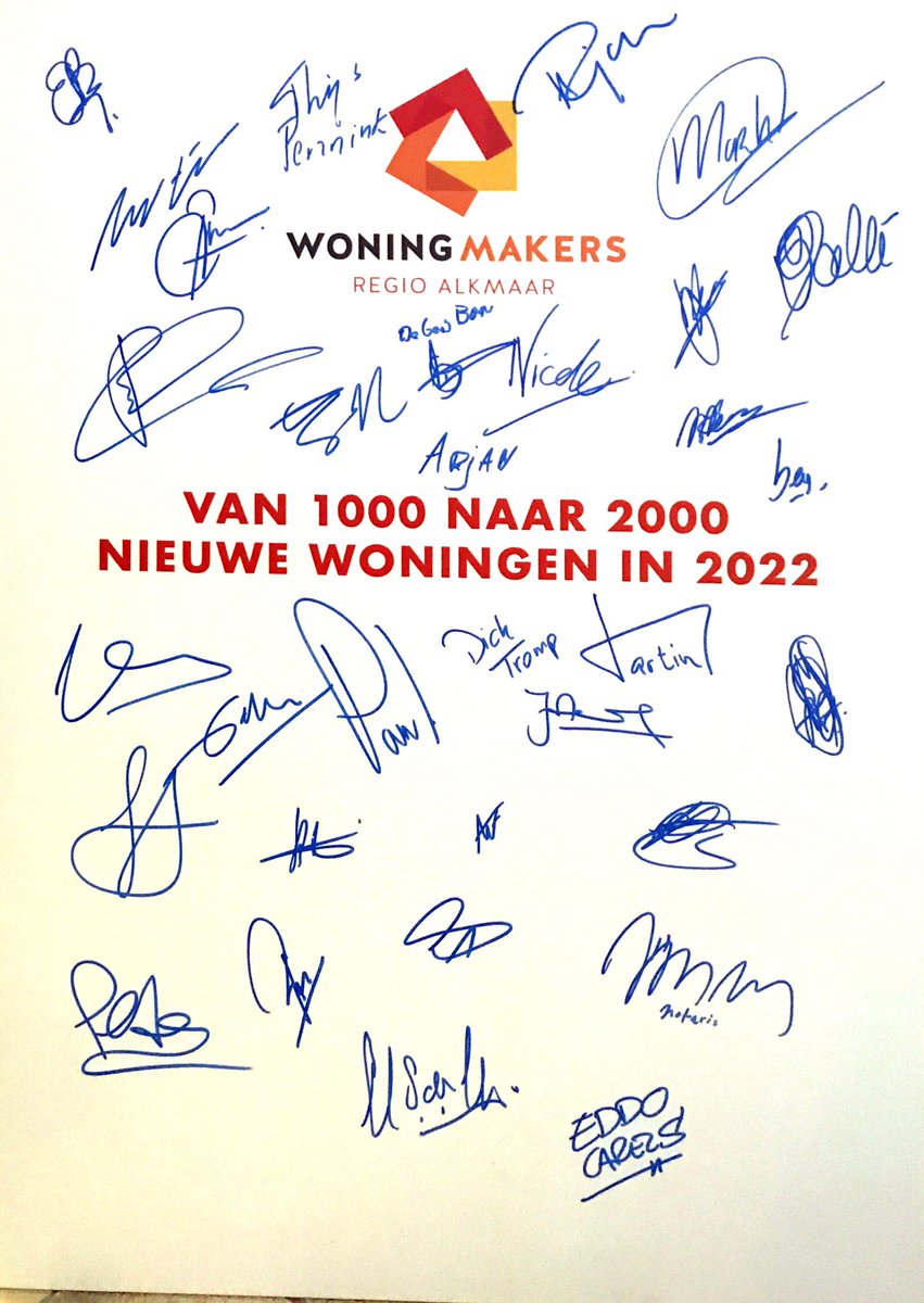 Geanimeerde werkconferentie van de Woningmakers. De regio Alkmaar wil van 1000 naar 2000’womingem per jaar! Ruim 30 handtekeningen onder deze ambitie.