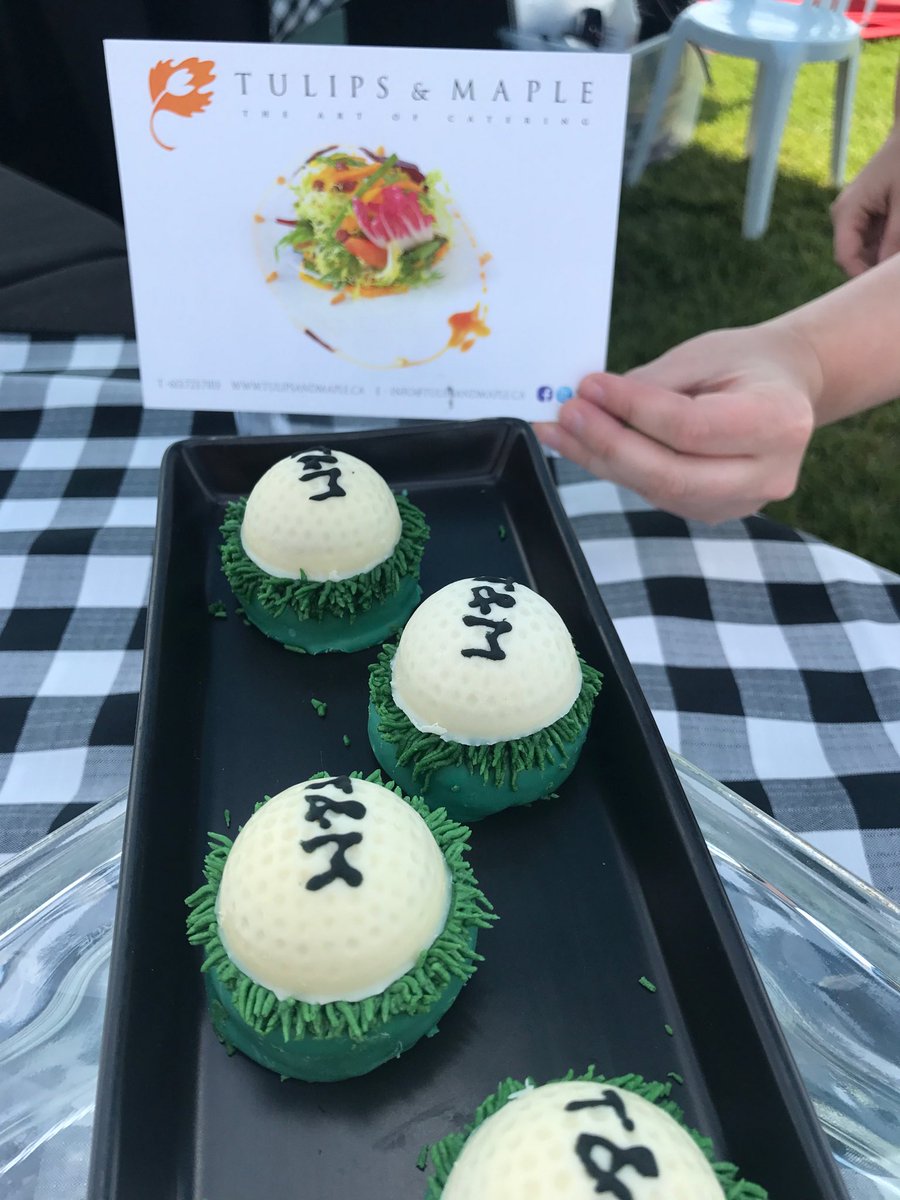 KLBurchill's tweet photo. AAAH-MAZING!!! Blown away AGAIN with ⁦@tulipsandmaple⁩ station at #TeeOffForeTech. Golf tee bison sliders, bacon jam pancakes &amp; death by chocolate golf ball bites...a feast for the eyes &amp; the palette! And it is for a good cause ⁦@IngeniumCa⁩ Girls in Science programs. https://t.co/rxnN1dl92M