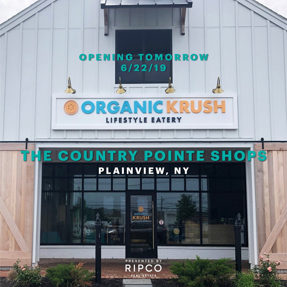 RipcoRealEstate's tweet image. Organic Krush opens tmrw, 6/22, at Country Pointe Shops in Plainview, NY! @ripcorealestate is thrilled to be exclusively repping this company to help people eat healthy + live better throughout the NY Metro Area. Contact Jason Sobel– jsobel@ripcony.com | 516.933.8880 –for info!