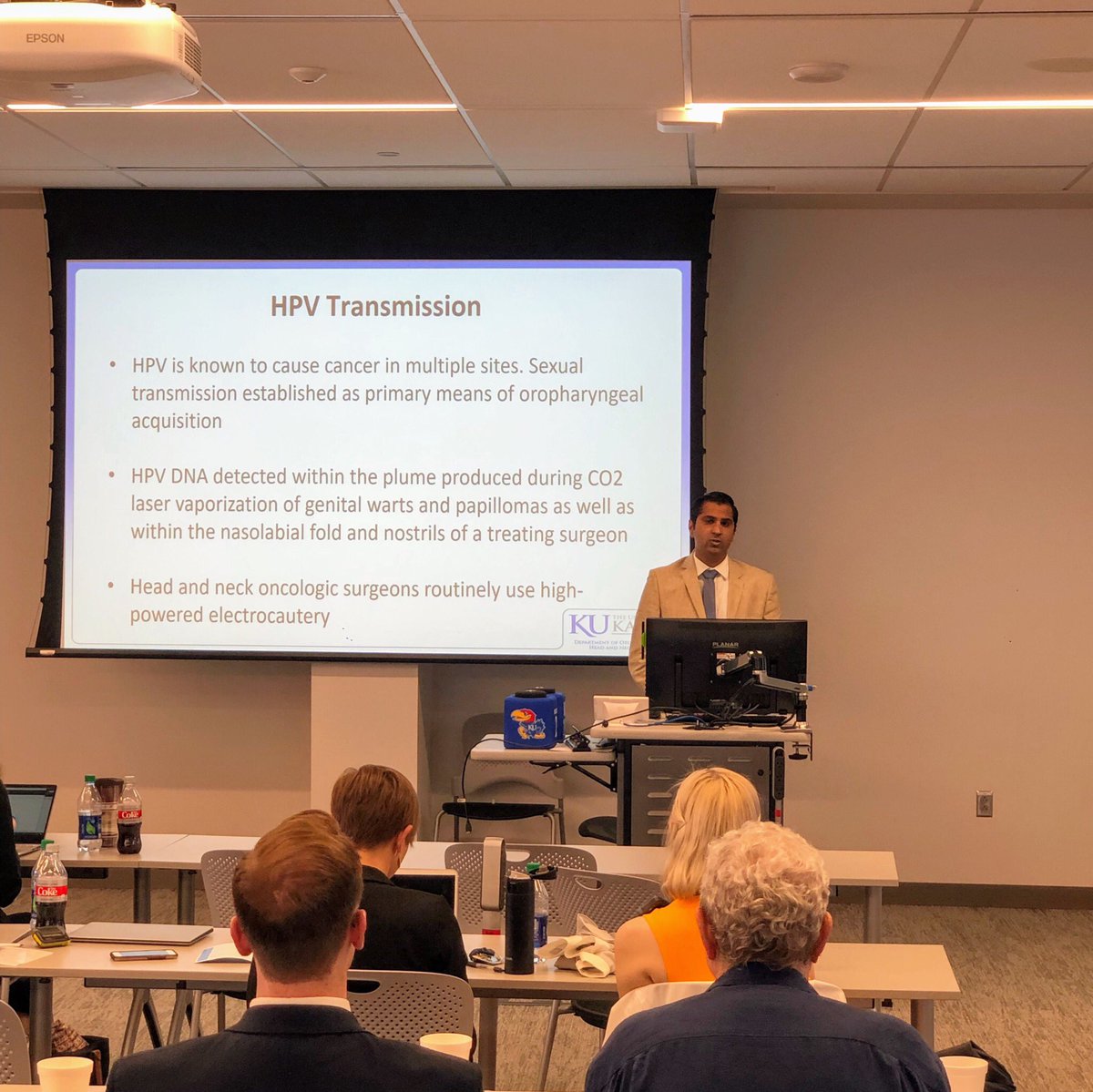 KU_ENT's tweet photo. Incoming Chief #ResidENT Rahul Subbarayan, MD presents research results on Occupational Exposure of Oropharyngeal HPV Amongst Otolaryngologists
#KUENTGradDay #ENTsurgery #MedEd #Surgeons #HPV #Cancer https://t.co/DAN0U9suzV