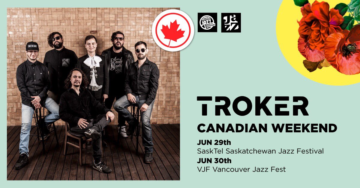 trokerofficial's tweet photo. Estamos muy emocionados de regresar a Canadá y compartir nuestra música en dos de los festivales de jazz más reconocidos del país. 🇨🇦 Nos vemos el 29 de junio en @saskjazz y el 30 en @coastaljazz ¡inviten a sus amigos! Gracias @AMEXCID @Aeromexico @ConsulmexVAN #CanadianWeekend https://t.co/i1jOsakh8t