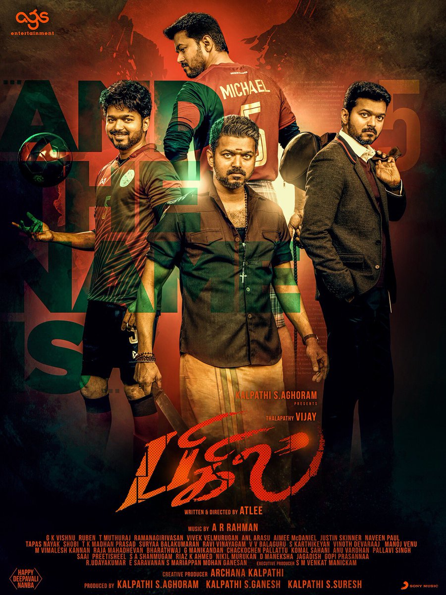 #Bigil2ndLook expect the unexpected @actorvijay @AGS_cinemas @dop_gkvishnu @arrahman @muthurajthangvl @Lyricist_Vivek @Actor_Vivek @shobimaster @AntonyLRuben @gopiprasannaa