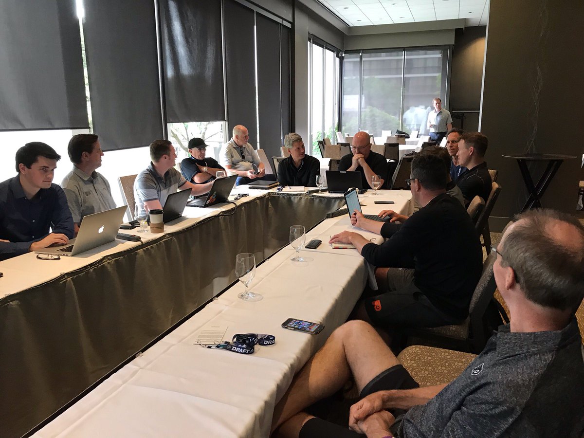 BroadStBull's tweet image. #Flyers’ scouting staff making final preparations for tonight’s NHL draft in Vancouver. Photo: Zack Hill. Who do you want them to take at No. 11?